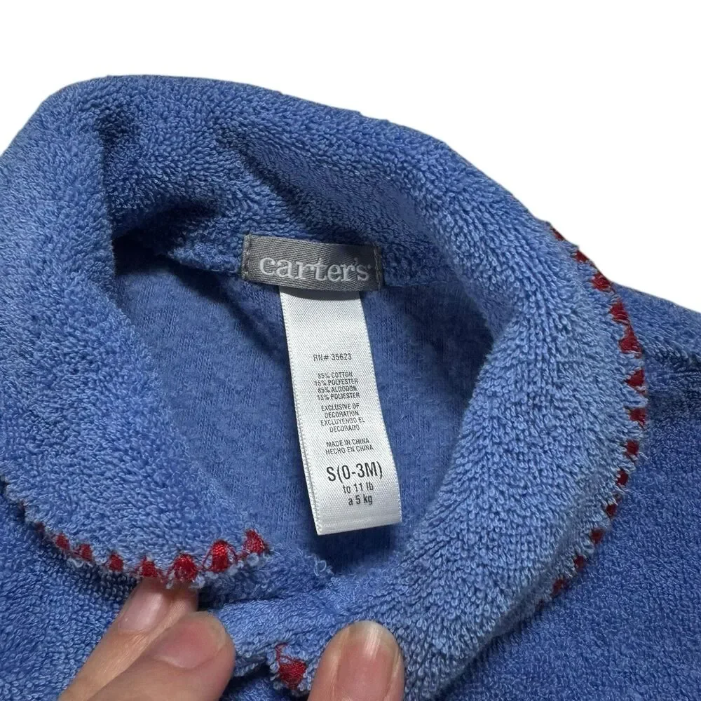 Vintage Carter’s Blue Terry Sleeper‎ Snap Footie Lion Roar Applique New S 0-3 M